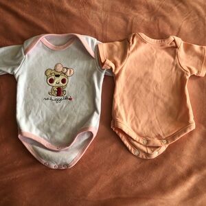 Cute Bear Print Kids One Piece Set - Pink and Orange